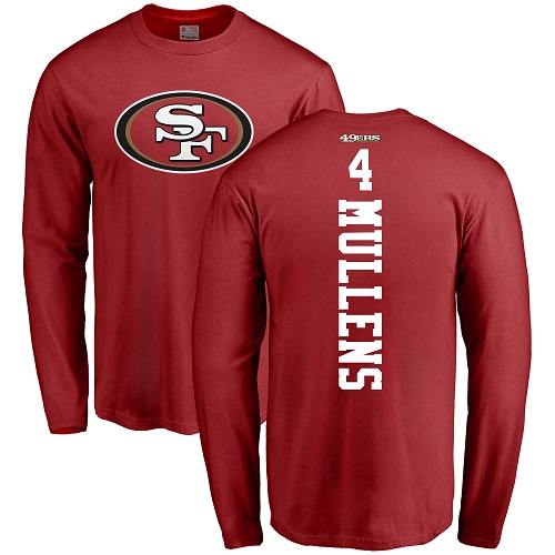 Men San Francisco 49ers Red Nick Mullens Backer #4 Long Sleeve NFL T Shirt->san francisco 49ers->NFL Jersey
